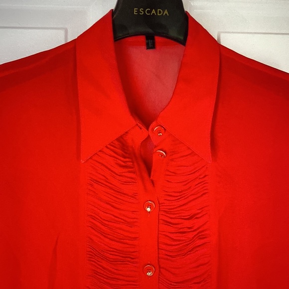 Escada Gorgeous Red 💯 Silk Logo Button Blouse - Picture 12 of 16